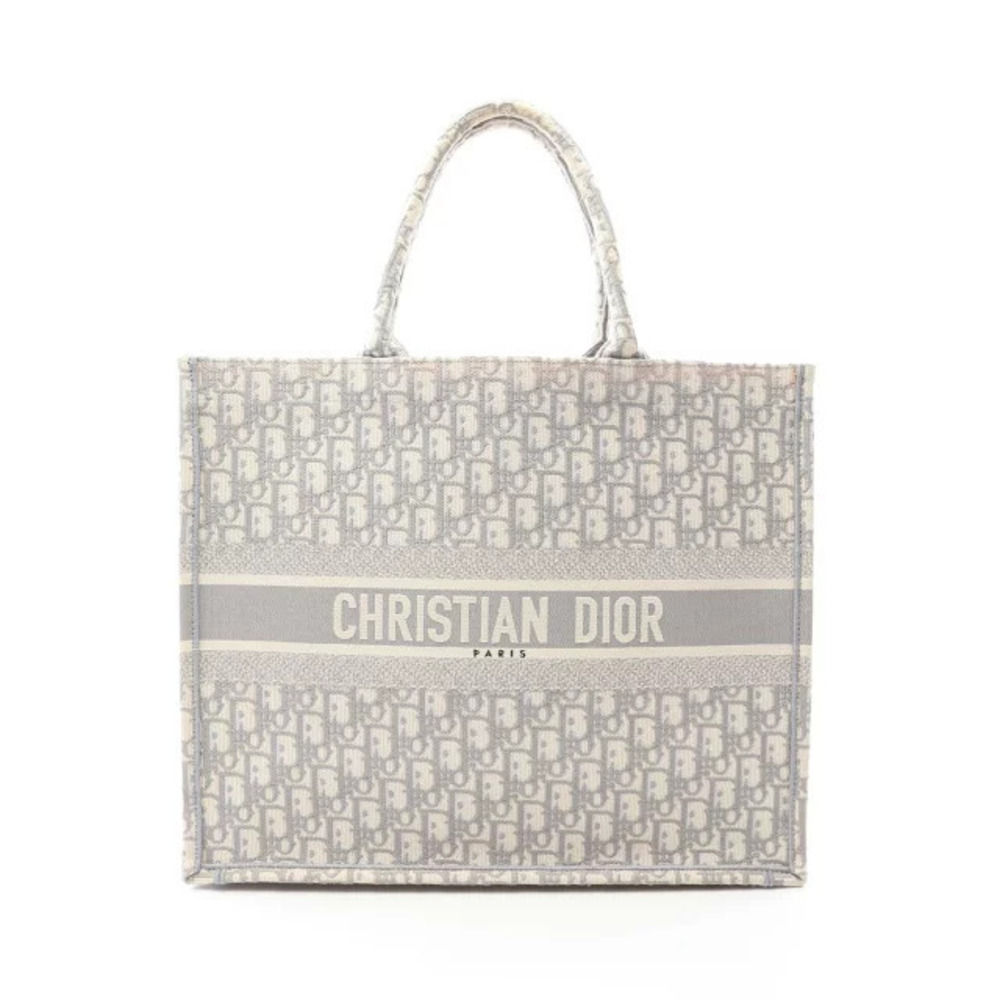 Christian Dior Book Oblique Bag Canvas Tote Bag Ivory White Gray